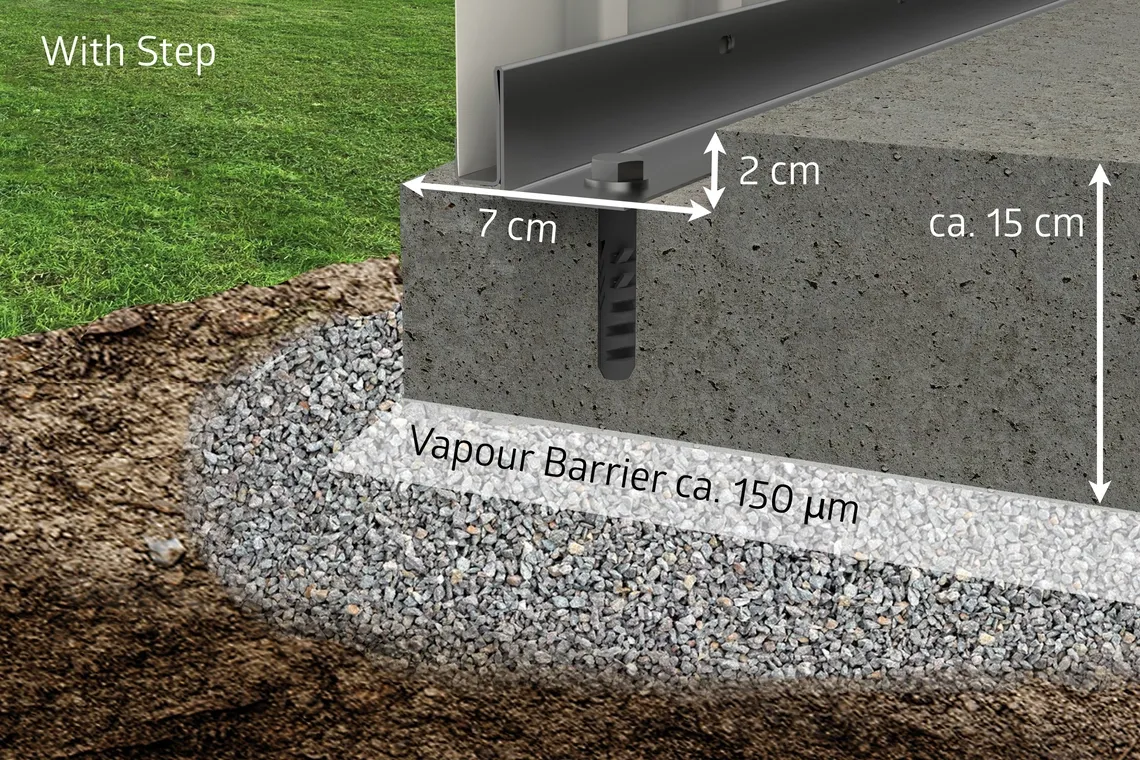 Concrete foundation with grading